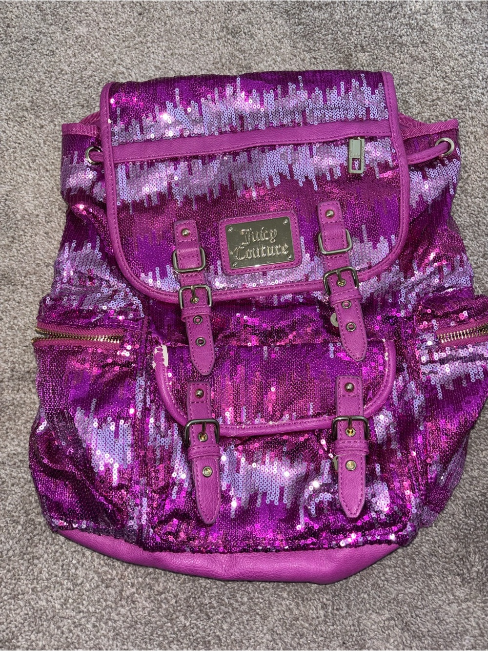 Juicy Couture Purple Sequin Backpack with Gold Plaque - Picture 1 of 5